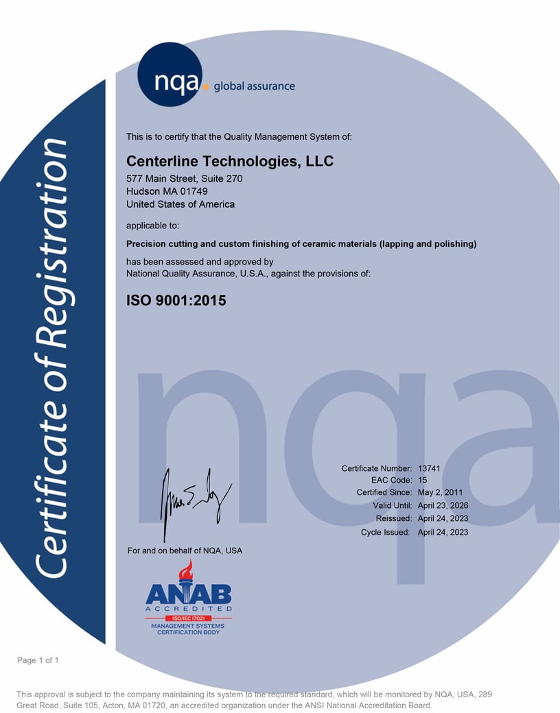 CLT-ISO 900 2015 Certificate Valid til 4-23-2026